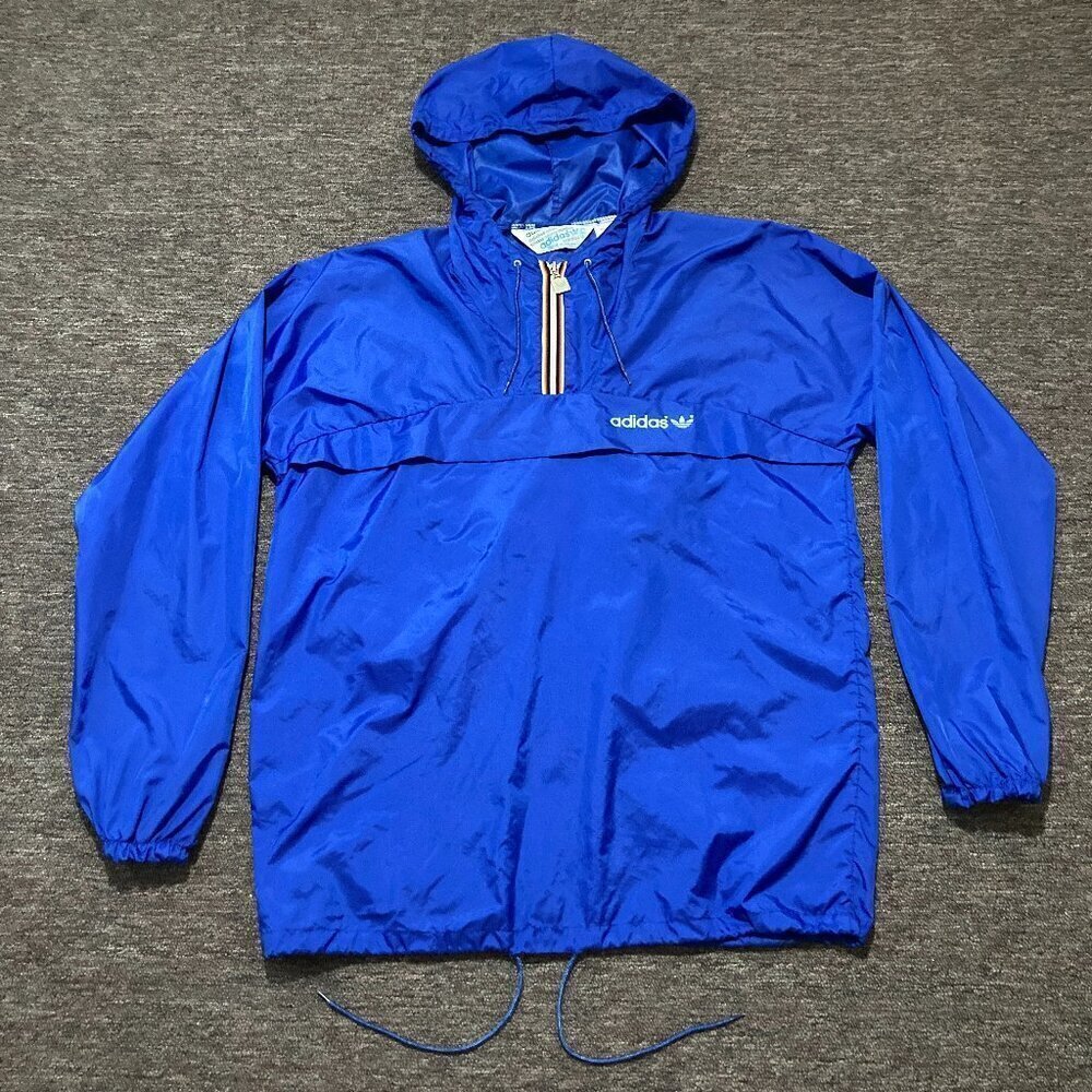Vintage 80s Adidas Originals Windbreaker Lightweight Hooded Packable‎ Mens Large